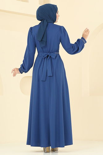 moda selvim Dress 23030UKB139 Indigo - Thumbnail