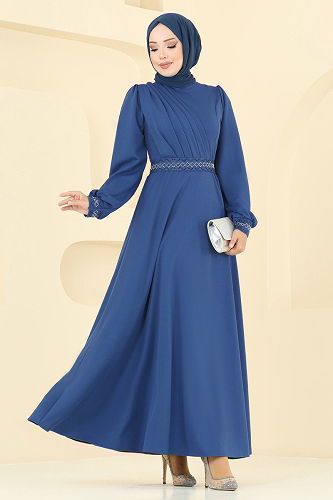 moda selvim Dress 23030UKB139 Indigo - Thumbnail