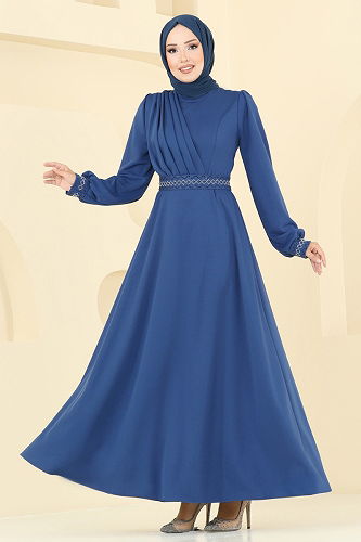 moda selvim Dress 23030UKB139 Indigo - Thumbnail