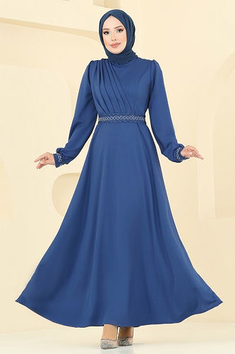 moda selvim الفستان ازرق 23030UKB139 - Thumbnail