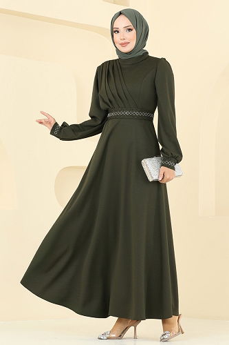 moda selvim Dress 23030UKB139 Khaki - Thumbnail