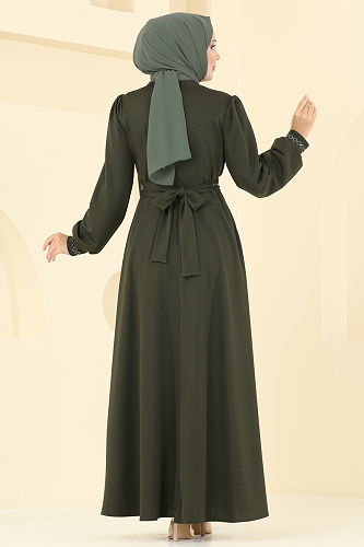 moda selvim الفستان اخضر عفني 23030UKB139 - Thumbnail
