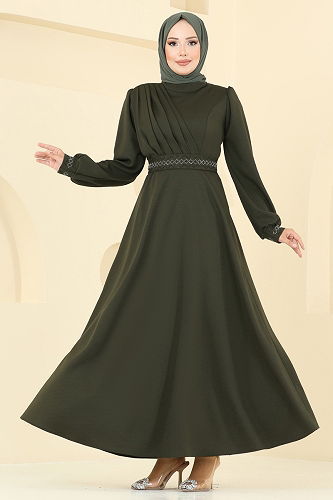 moda selvim الفستان اخضر عفني 23030UKB139 - Thumbnail