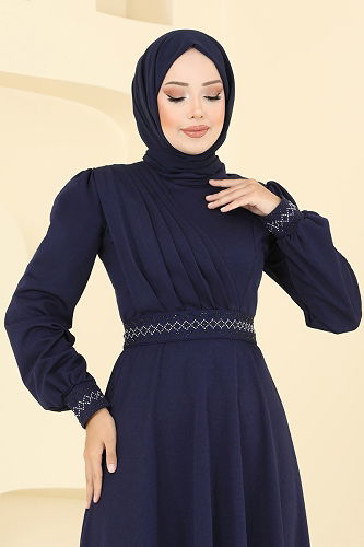 moda selvim الفستان كحلي 23030UKB139 - Thumbnail