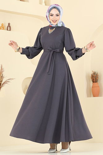 moda selvim الفستان رمادي غامق 23031UKB139 - Thumbnail