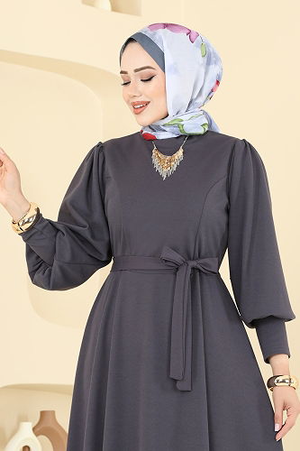 moda selvim الفستان رمادي غامق 23031UKB139 - Thumbnail