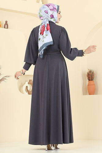 moda selvim الفستان رمادي غامق 23031UKB139 - Thumbnail