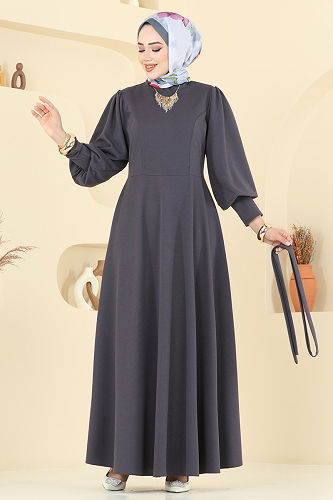 moda selvim الفستان رمادي غامق 23031UKB139 - Thumbnail