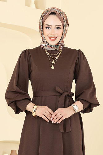 moda selvim الفستان بني 23031UKB139 - Thumbnail