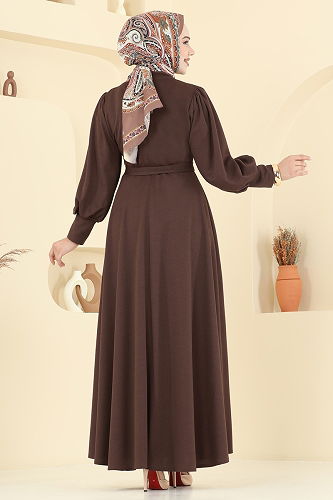 moda selvim الفستان بني 23031UKB139 - Thumbnail