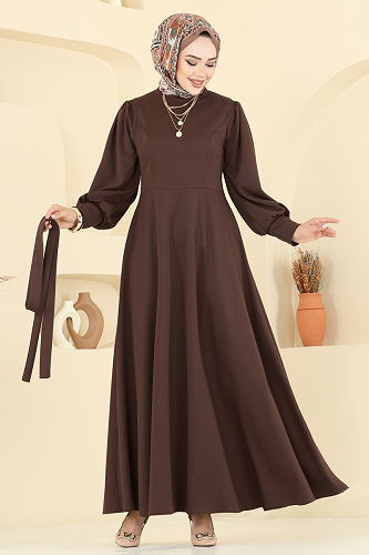 moda selvim الفستان بني 23031UKB139 - Thumbnail