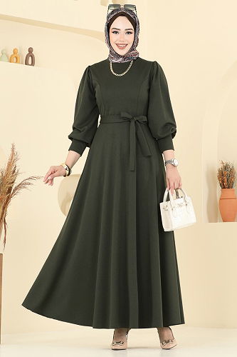 moda selvim Dress 23031UKB139 Dark Khaki - Thumbnail