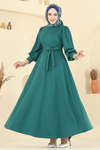 moda selvim Dress 23031UKB139 Emerald - Thumbnail