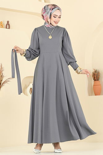 moda selvim الفستان رمادي 23031UKB139 - Thumbnail