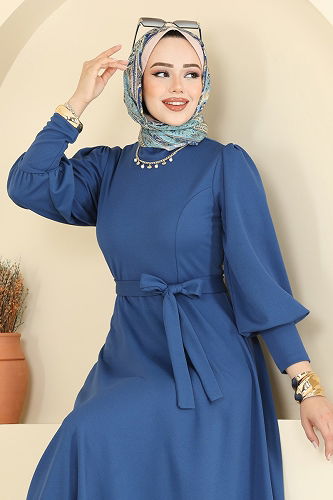 moda selvim Dress 23031UKB139 Indigo - Thumbnail