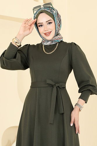 moda selvim Dress 23031UKB139 Khaki - Thumbnail