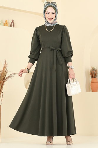 moda selvim الفستان اخضر عفني 23031UKB139 - Thumbnail