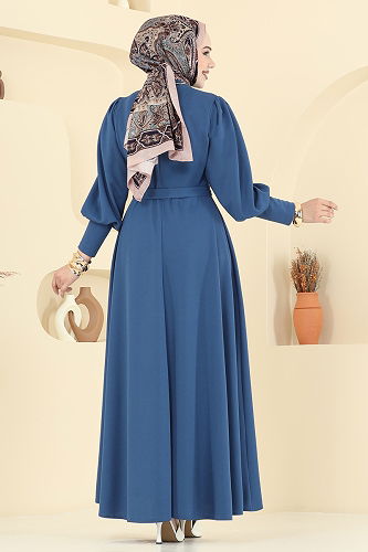moda selvim Dress 23031UKB139 Light Indigo - Thumbnail
