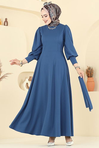 moda selvim Dress 23031UKB139 Light Indigo - Thumbnail