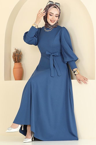 moda selvim Dress 23031UKB139 Light Indigo - Thumbnail