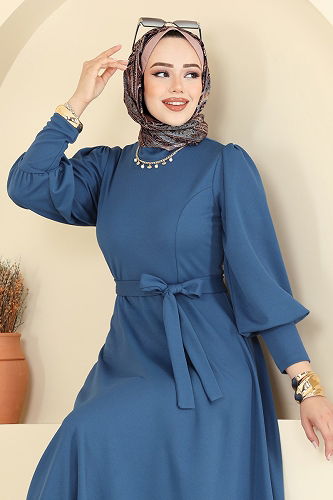 moda selvim Dress 23031UKB139 Light Indigo - Thumbnail