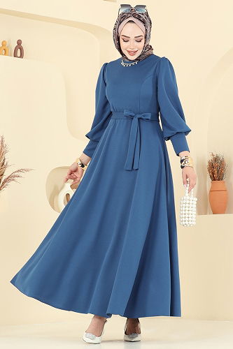 moda selvim Dress 23031UKB139 Light Indigo - Thumbnail