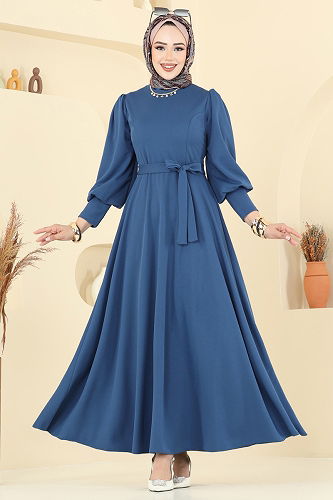 moda selvim Dress 23031UKB139 Light Indigo - Thumbnail