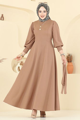 moda selvim الفستان بيج 23031UKB139 - Thumbnail