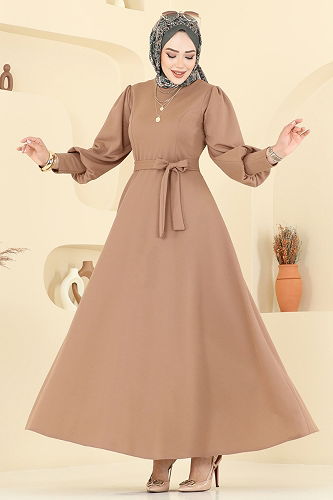 moda selvim الفستان بيج 23031UKB139 - Thumbnail