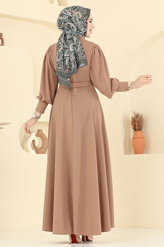 moda selvim الفستان بيج 23031UKB139 - Thumbnail