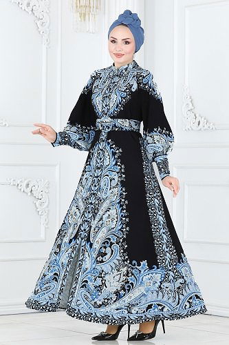 moda selvim Dress 23103JNF844 Black&Blue - Thumbnail