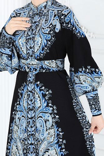 moda selvim Dress 23103JNF844 Black&Blue - Thumbnail