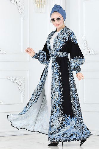 moda selvim Dress 23103JNF844 Black&Blue - Thumbnail