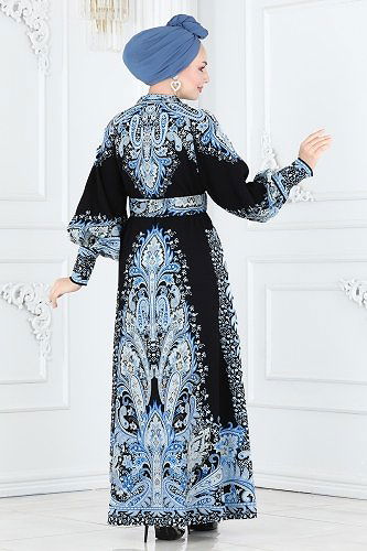 moda selvim Dress 23103JNF844 Black&Blue - Thumbnail