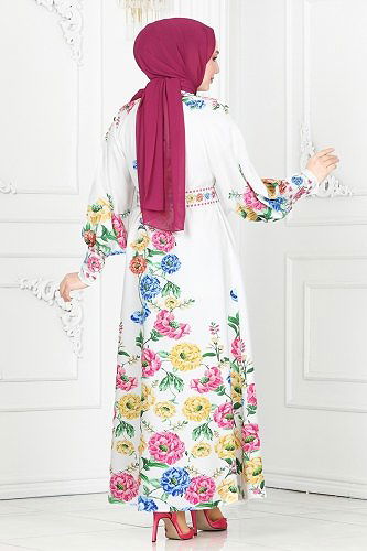 moda selvim Dress 23105JNF844 Ecru - Thumbnail