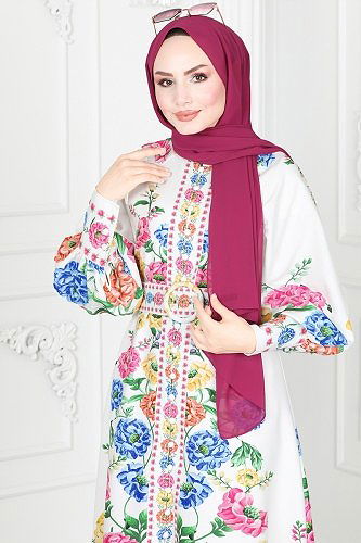 moda selvim 23105JNF844 لون بيج فاتح فستان - Thumbnail