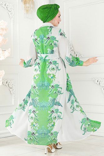 moda selvim 23119JNF844 اللون الأخضر فستان - Thumbnail