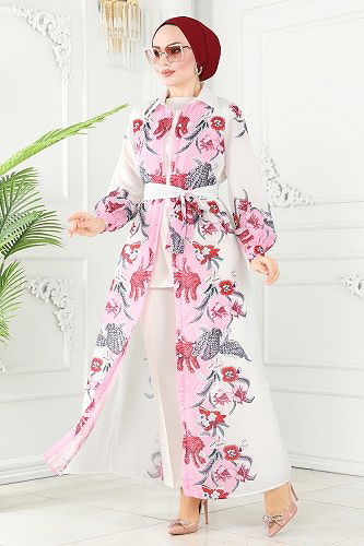 moda selvim 23119JNF844 الزهري فستان - Thumbnail