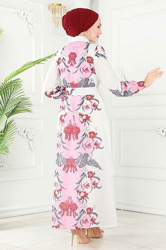 moda selvim 23119JNF844 الزهري فستان - Thumbnail