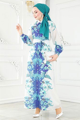 moda selvim Dress 23119JNF844 Saxe&Mint - Thumbnail