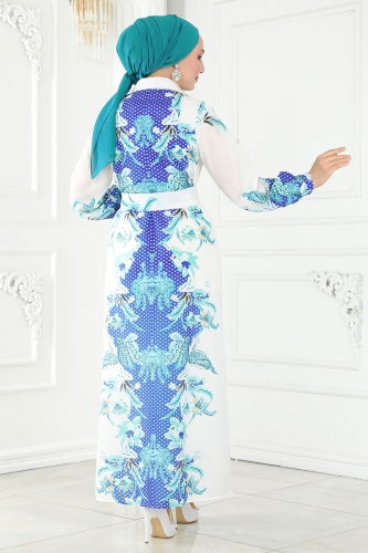 moda selvim Dress 23119JNF844 Saxe&Mint - Thumbnail