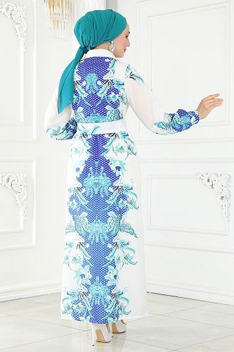 moda selvim Dress 23119JNF844 Saxe&Mint - Thumbnail