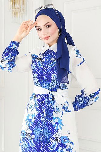 moda selvim 23119JNF844 ازرق فستان - Thumbnail