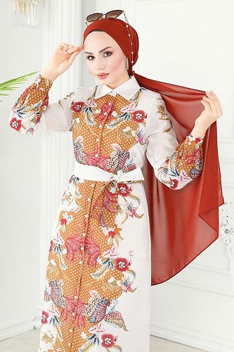 moda selvim 23119JNF844 رملي فستان - Thumbnail