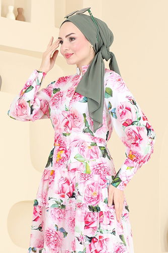 moda selvim Dress 23120JNF844 Ecru - Thumbnail