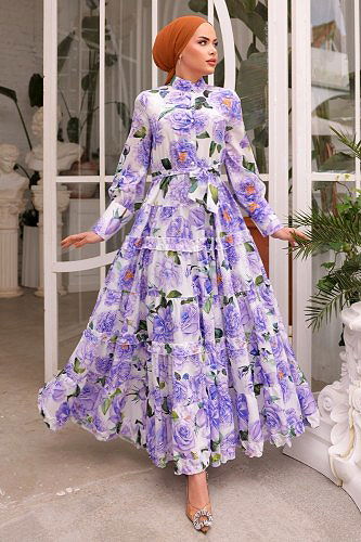 moda selvim Dress 23120JNF844 Lilac - Thumbnail