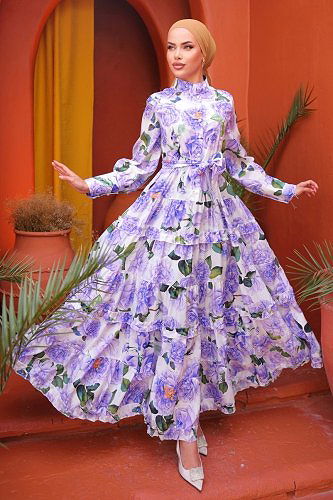 moda selvim Dress 23120JNF844 Lilac - Thumbnail