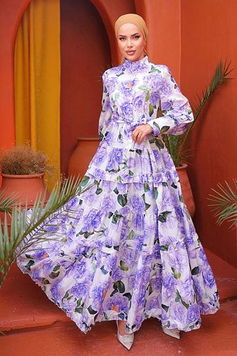 moda selvim Dress 23120JNF844 Lilac - Thumbnail