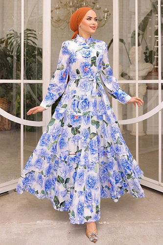 moda selvim Dress 23120JNF844 Saxe - Thumbnail