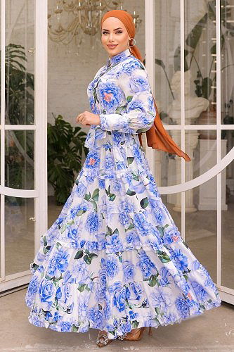 moda selvim Dress 23120JNF844 Saxe - Thumbnail